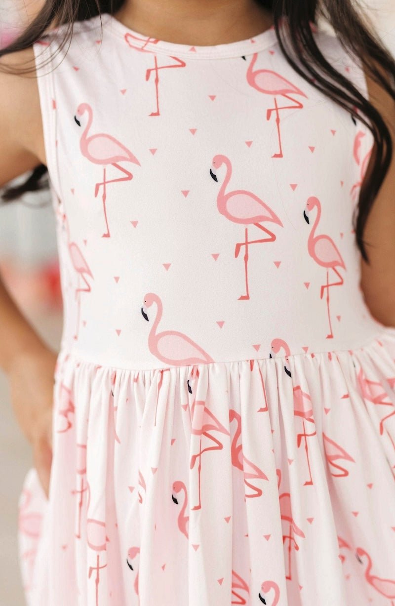 Girls Pink Paradise Flamingo Pocket Dress - (Size 7/8 ) - Foxy's Leotards - Foxy’s