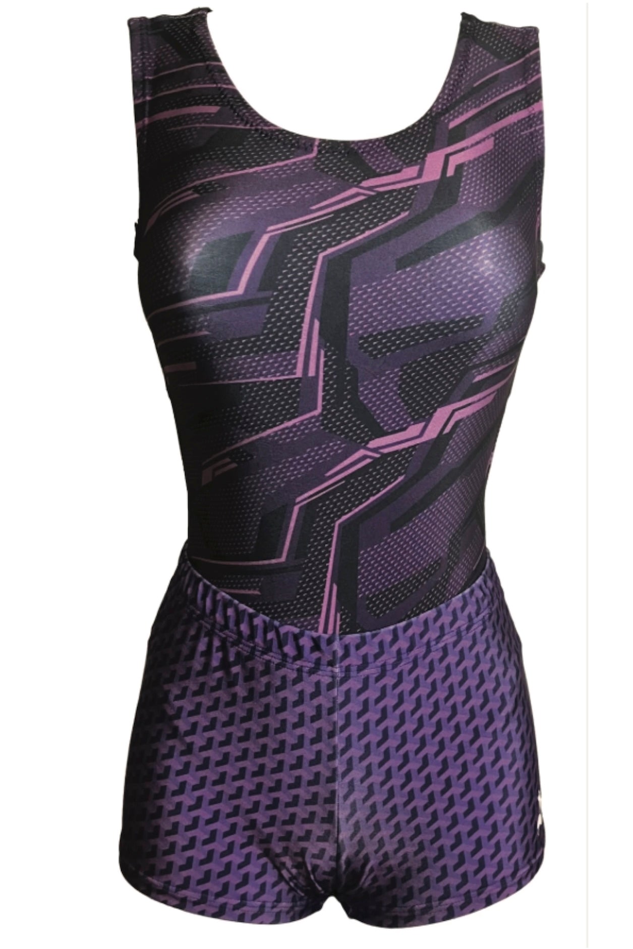 Purple Geometric Gymnastics Leotard & Shorts Set | Foxy's Leotards - Foxy’s