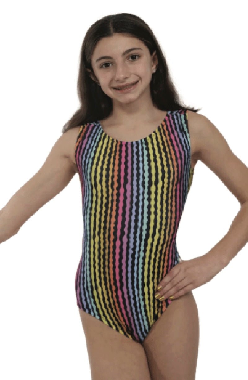 Rainbow Squiggles Gymnastics Leotard - Foxy's Girls Dance Leo - Foxy’s