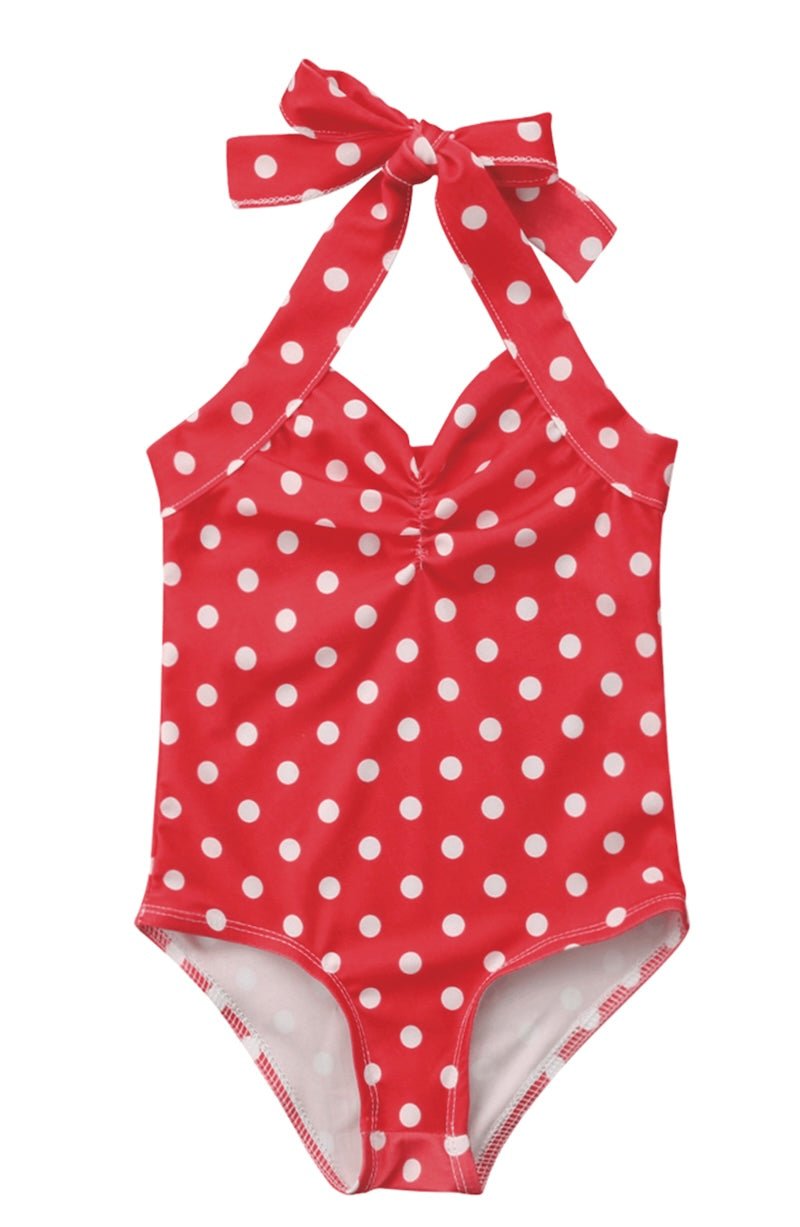 White Polka Dots Red 1pcs Little Girl Swimwear - Foxy’s