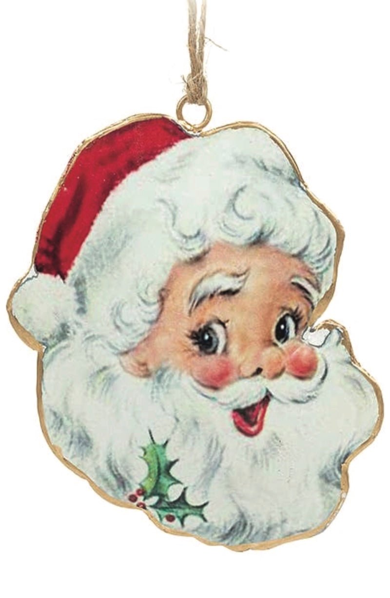 Retro Santa Head Ornament - 5"H - Foxy’s