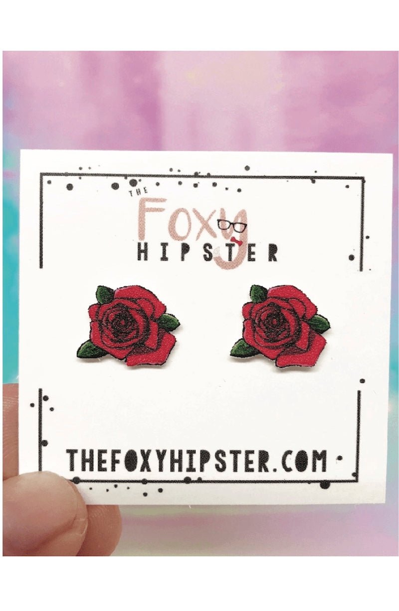 Red Rose Stud Earrings - Surgical Steel Posts - Foxy’s