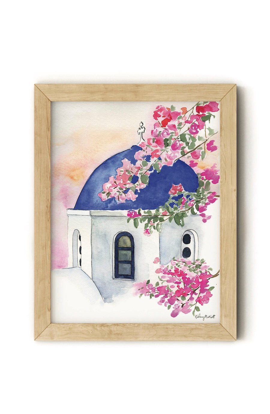 Santorini Blue Domes, Greece, Travel Watercolor Wall Art - Foxy’s