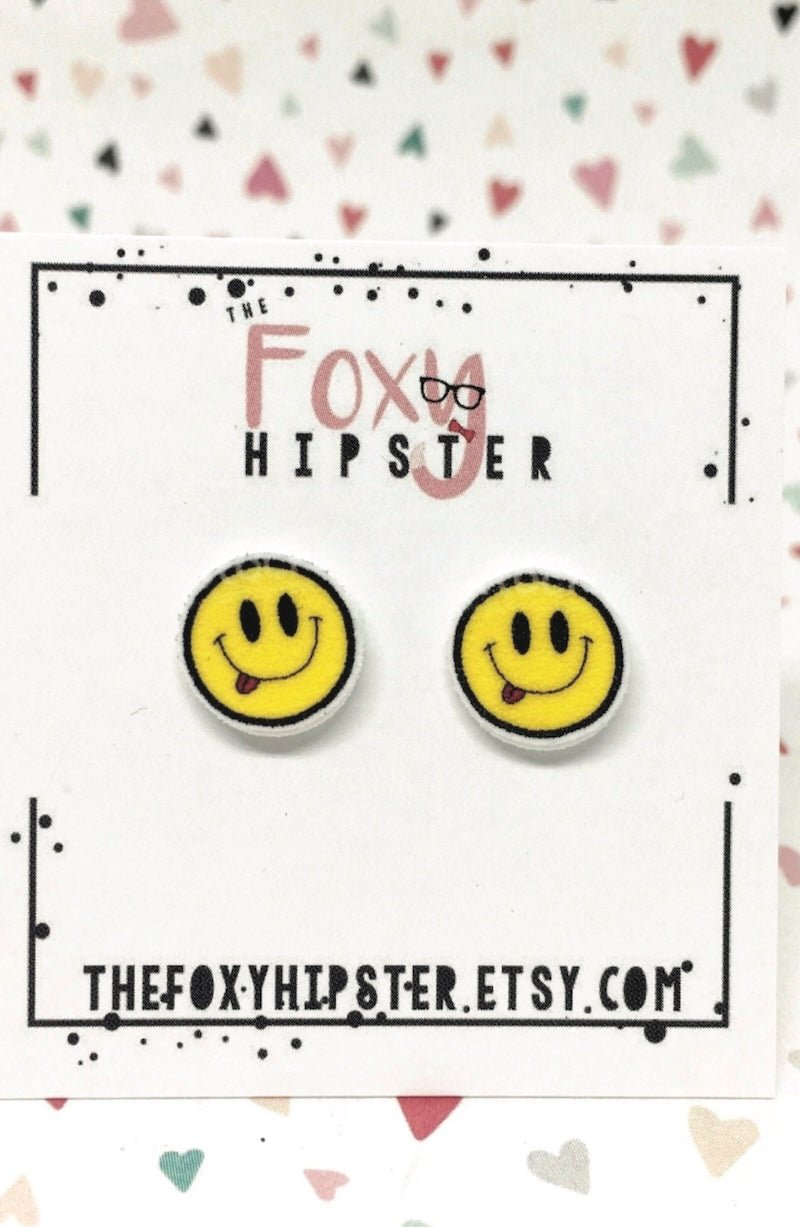 Smiley Face Stud Earrings - Fun & Trendy Plastic Earrings! - Foxy’s