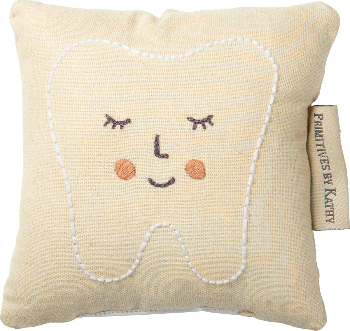 Decorative pillow with a face design on a beige background