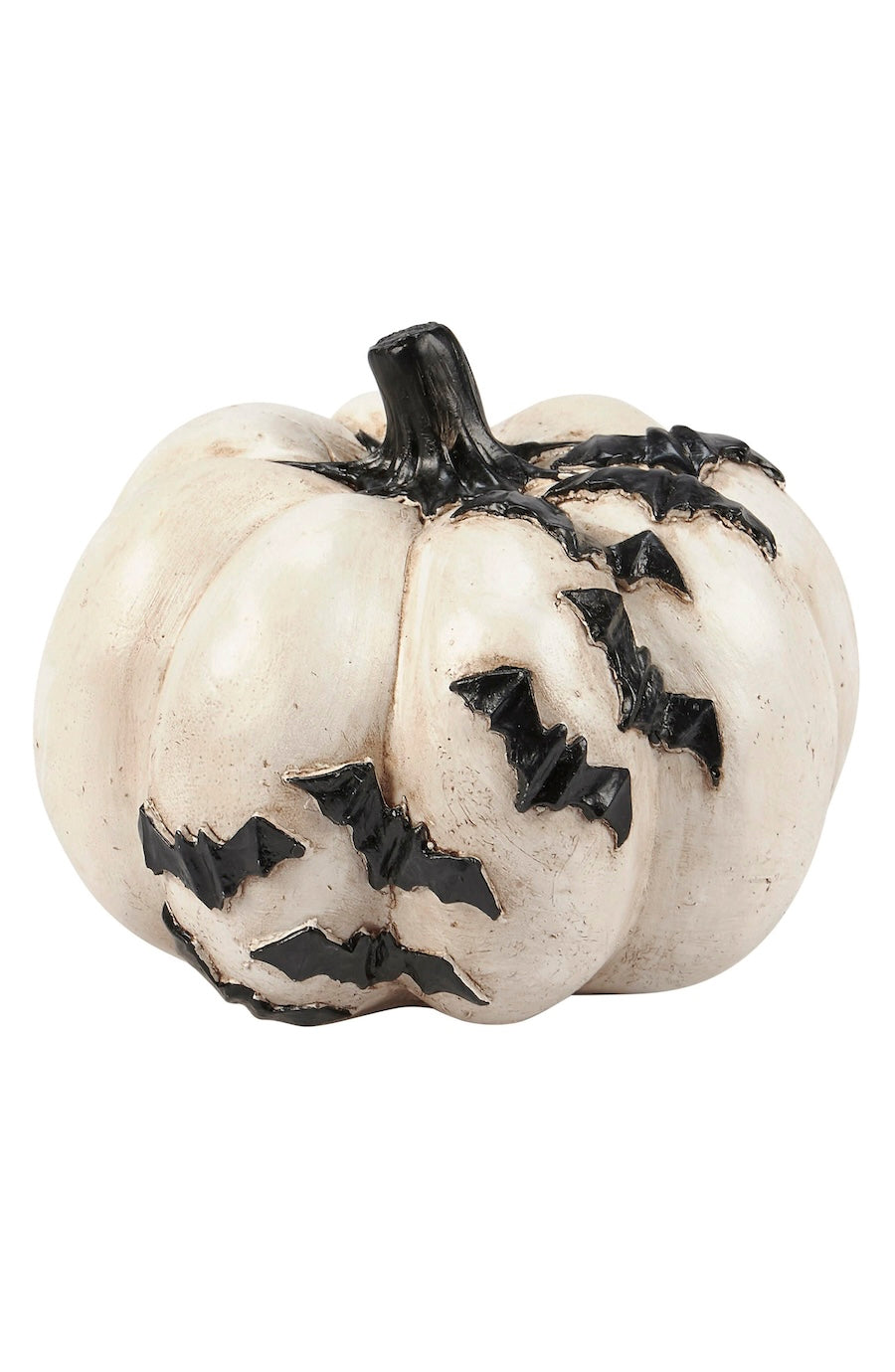 white pumpkin bat decoration for Halloween with black bats
