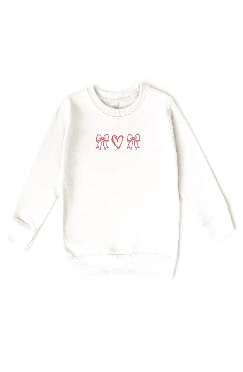 Girls Coquette Bow and Heart Stitch Embroidered Sweatshirt - Foxy’s