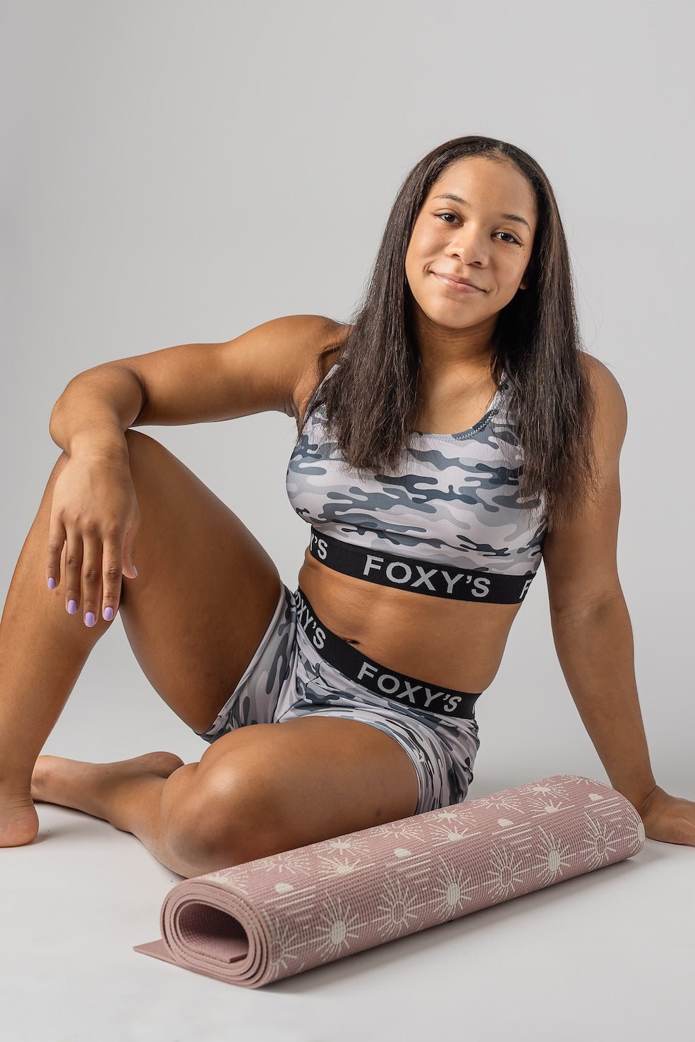 2-Piece Banded Yoga Activewear Set- Grey Camo - Foxy’s