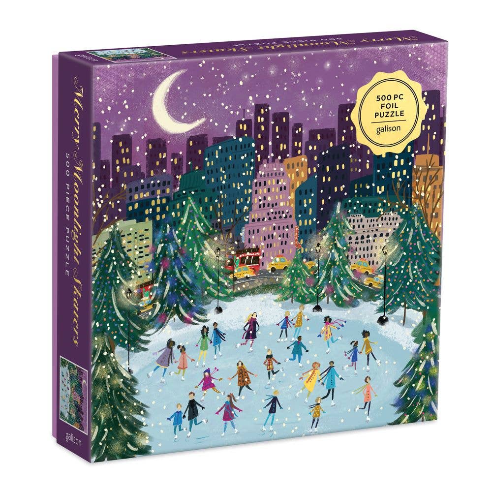 Merry Moonlight Skaters 500 Piece Foil Puzzle - Foxy’s