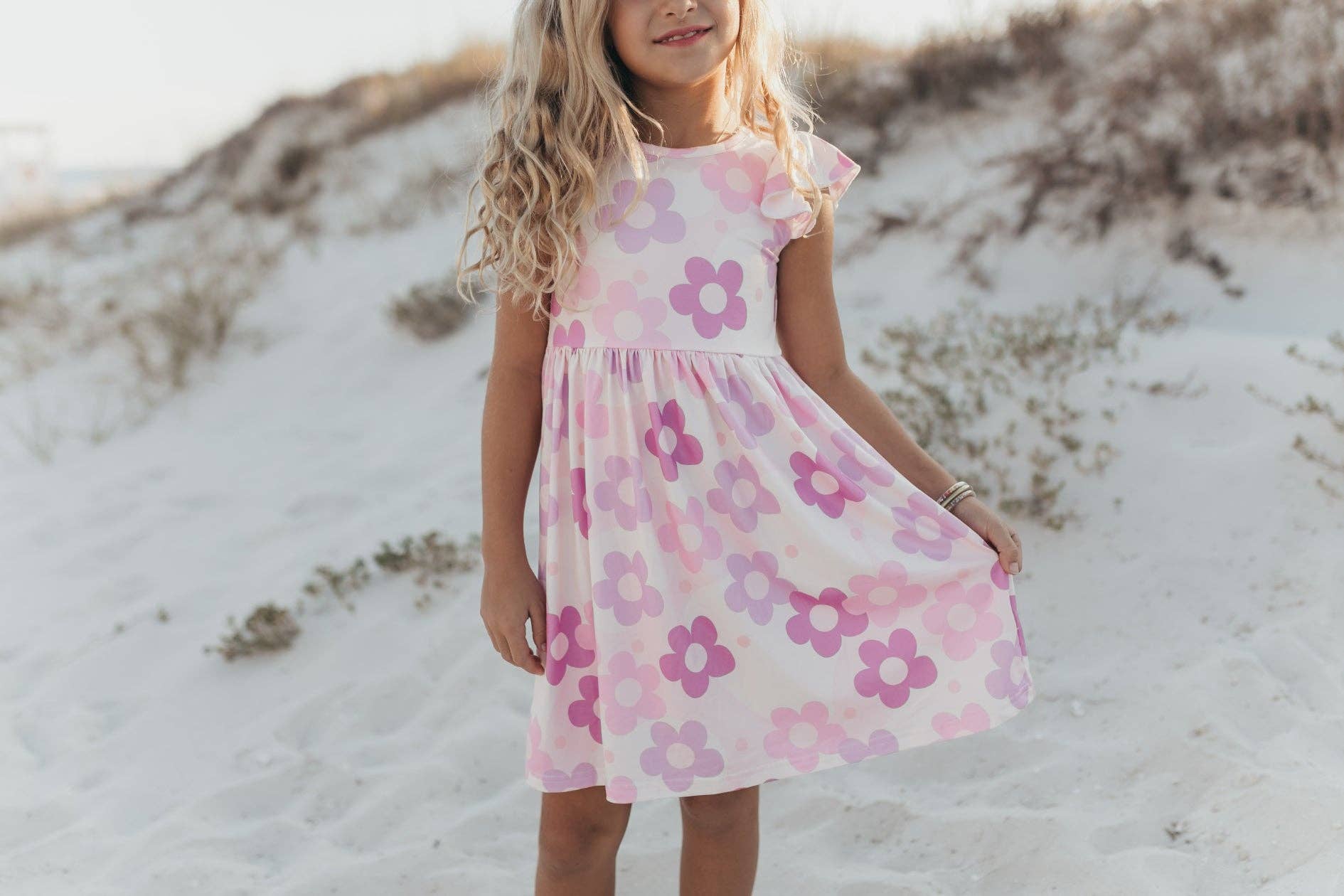 Girls Claire Lavender Retro Flower Spring Summer Twirl Dress - Foxy’s