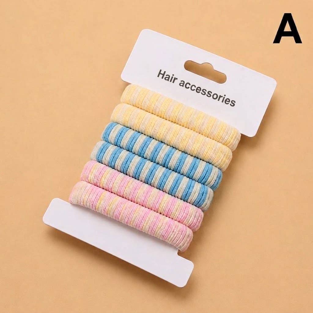 Striped Terry Hair Ties 6-Pc Set - Foxy’s