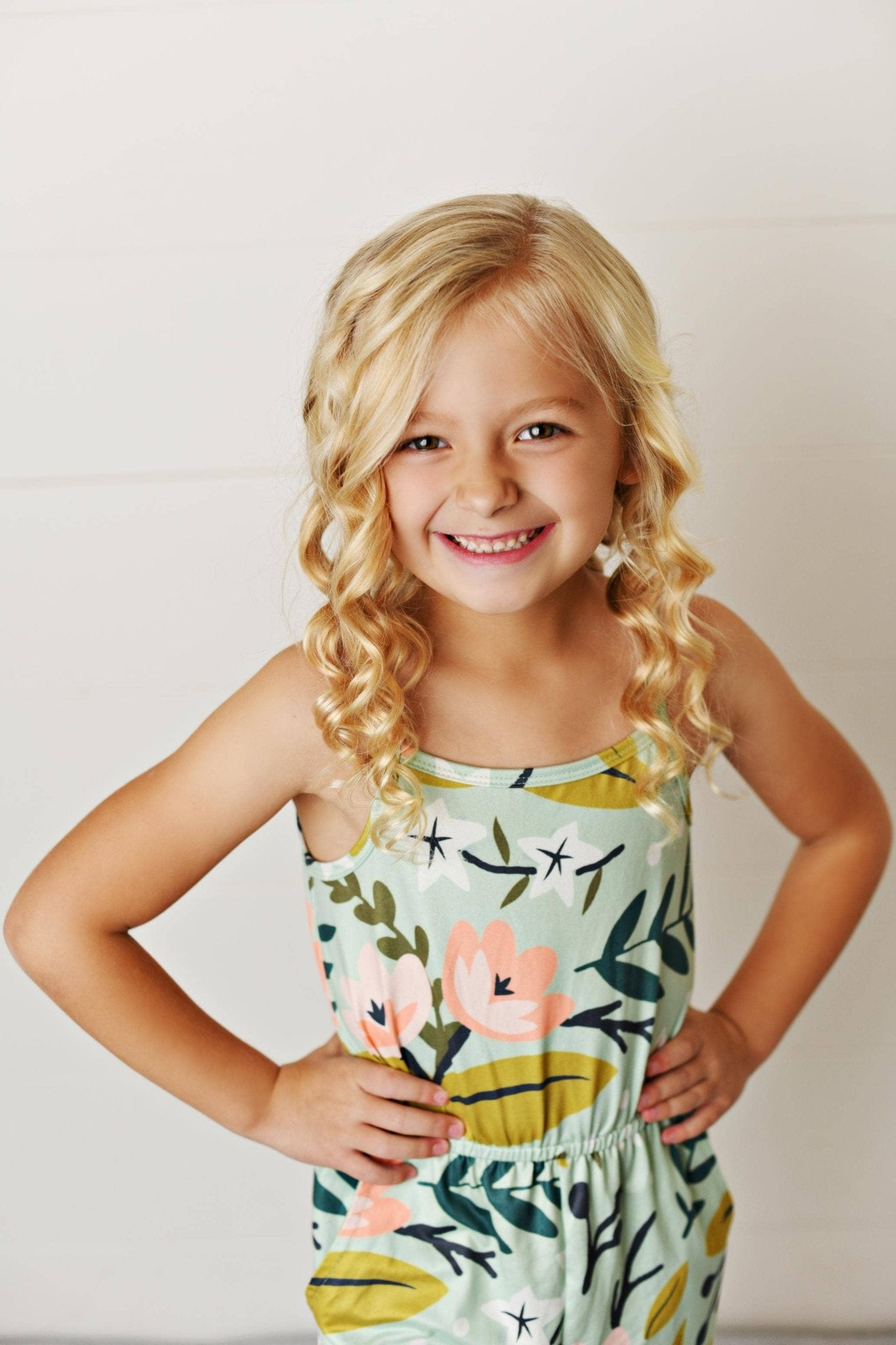 Kids Sage Pink Floral Spring Summer Jumpsuit With Pockets - Foxy’s