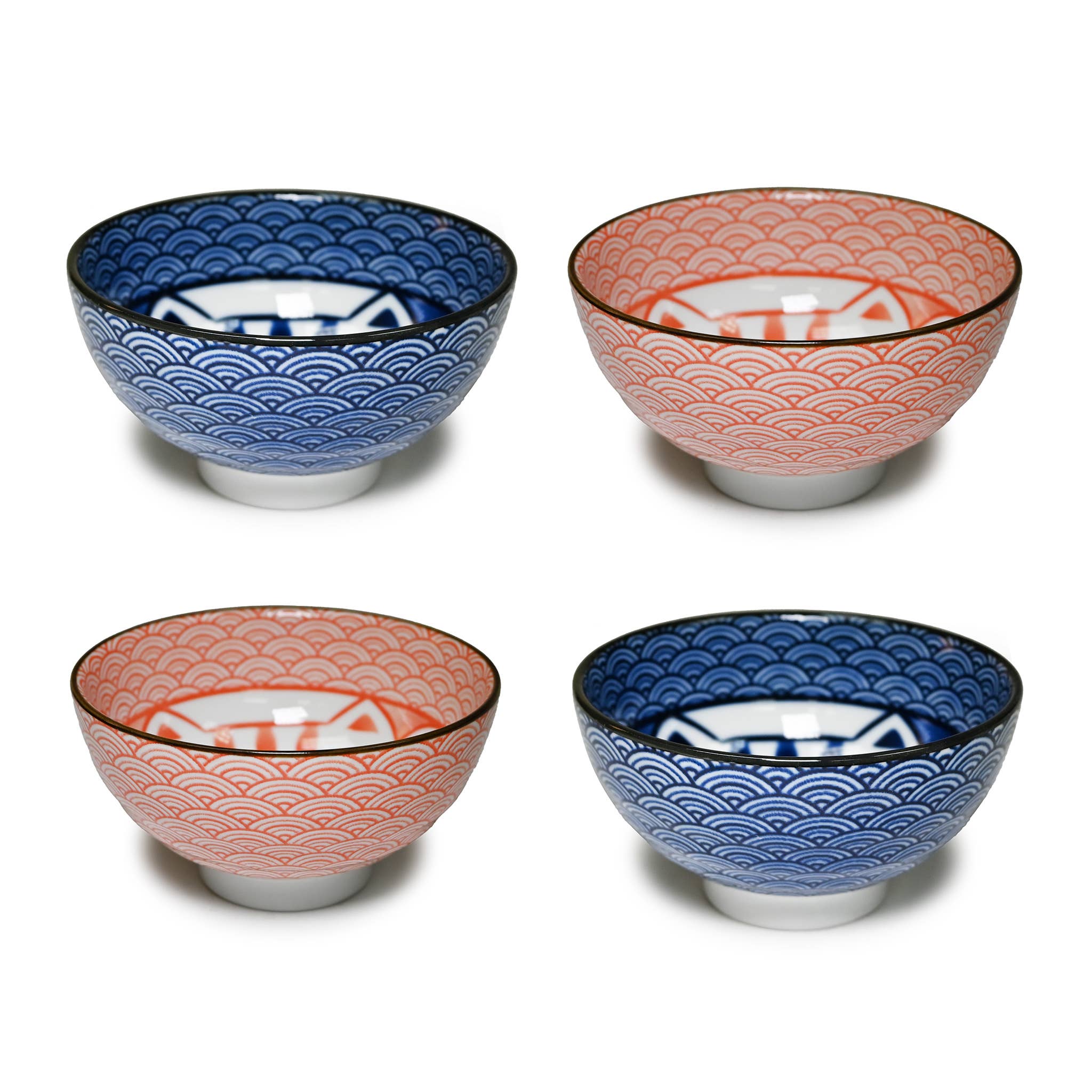 Japanese 4pc Rice Bowl Gift Set – Pink Blue Lucky Cat - Foxy’s
