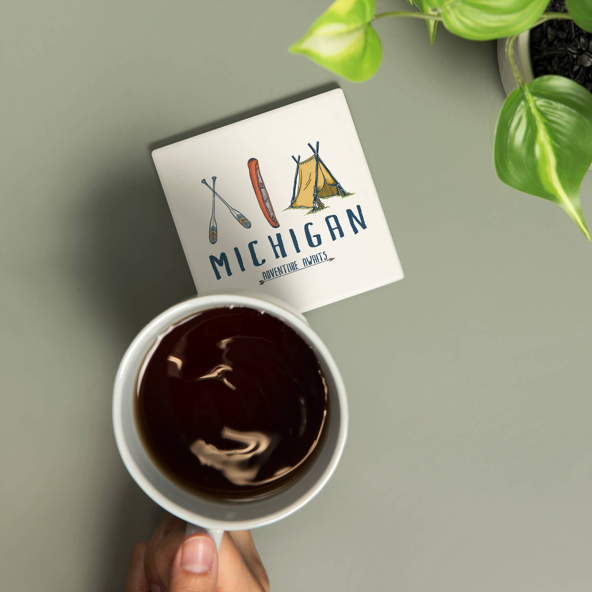 CERAMIC COASTER Michigan Welcome to Lake Adventure Awaits