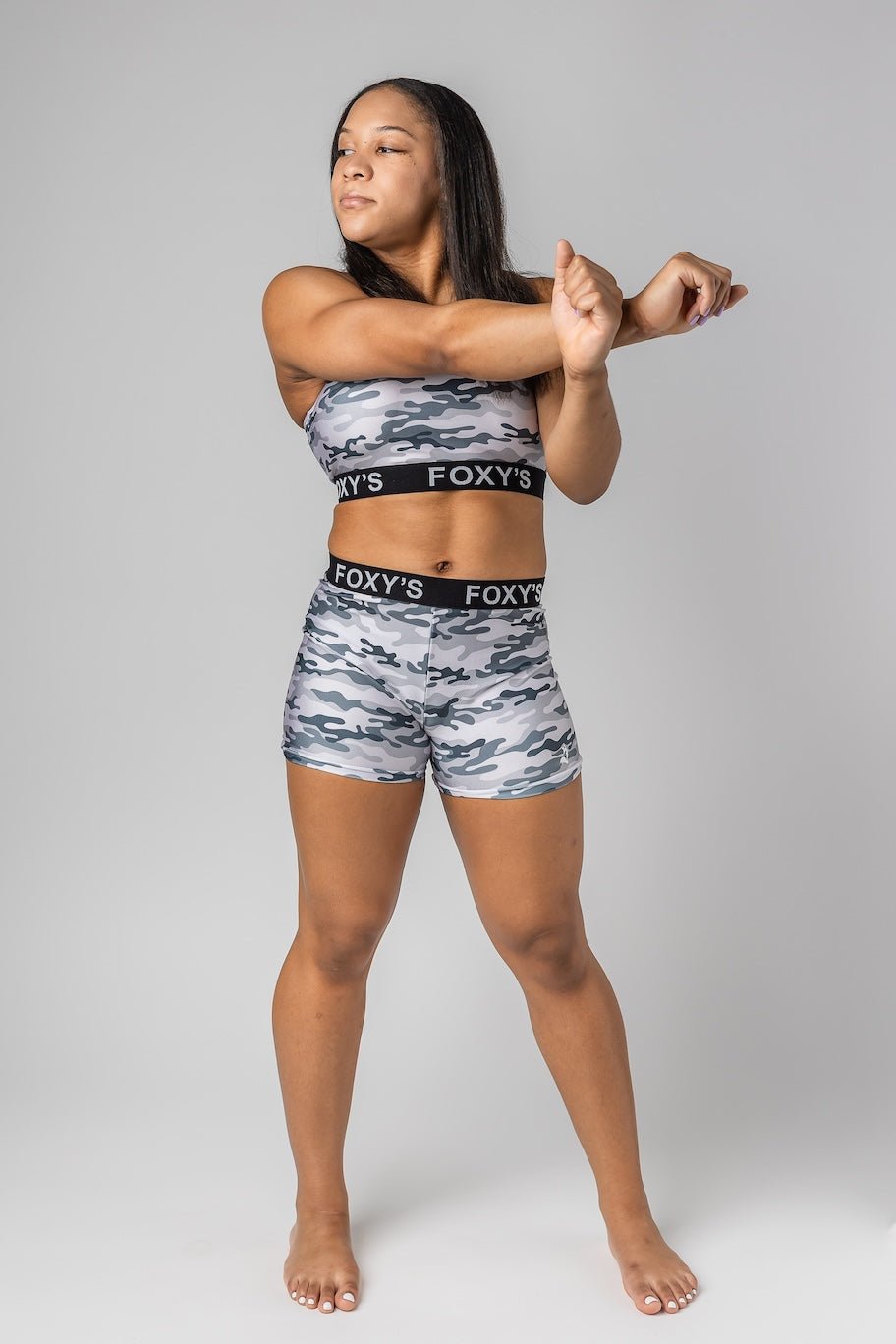 2-Piece Banded Yoga Activewear Set- Grey Camo