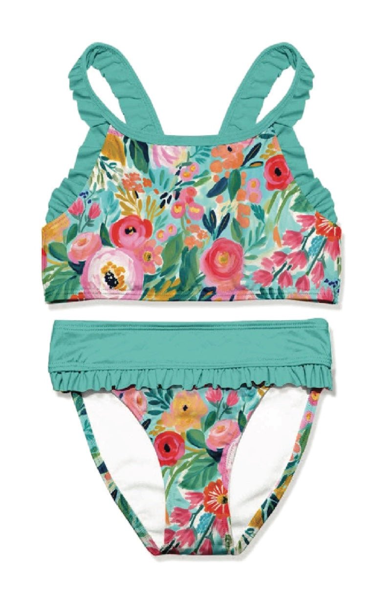 Turquoise Flower Bikini for Girls - Size 7 - Foxy's Leotards - Foxy’s