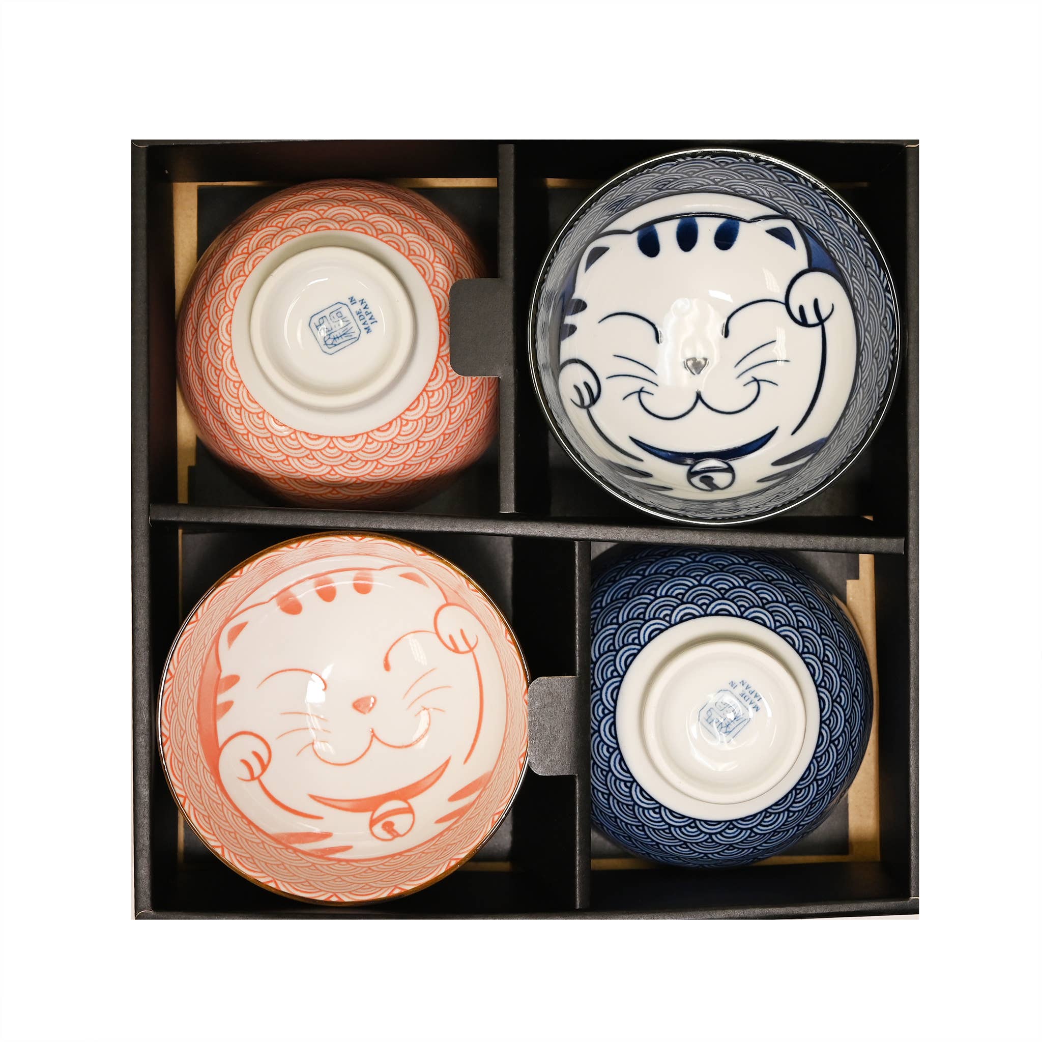 Japanese 4pc Rice Bowl Gift Set – Pink Blue Lucky Cat - Foxy’s