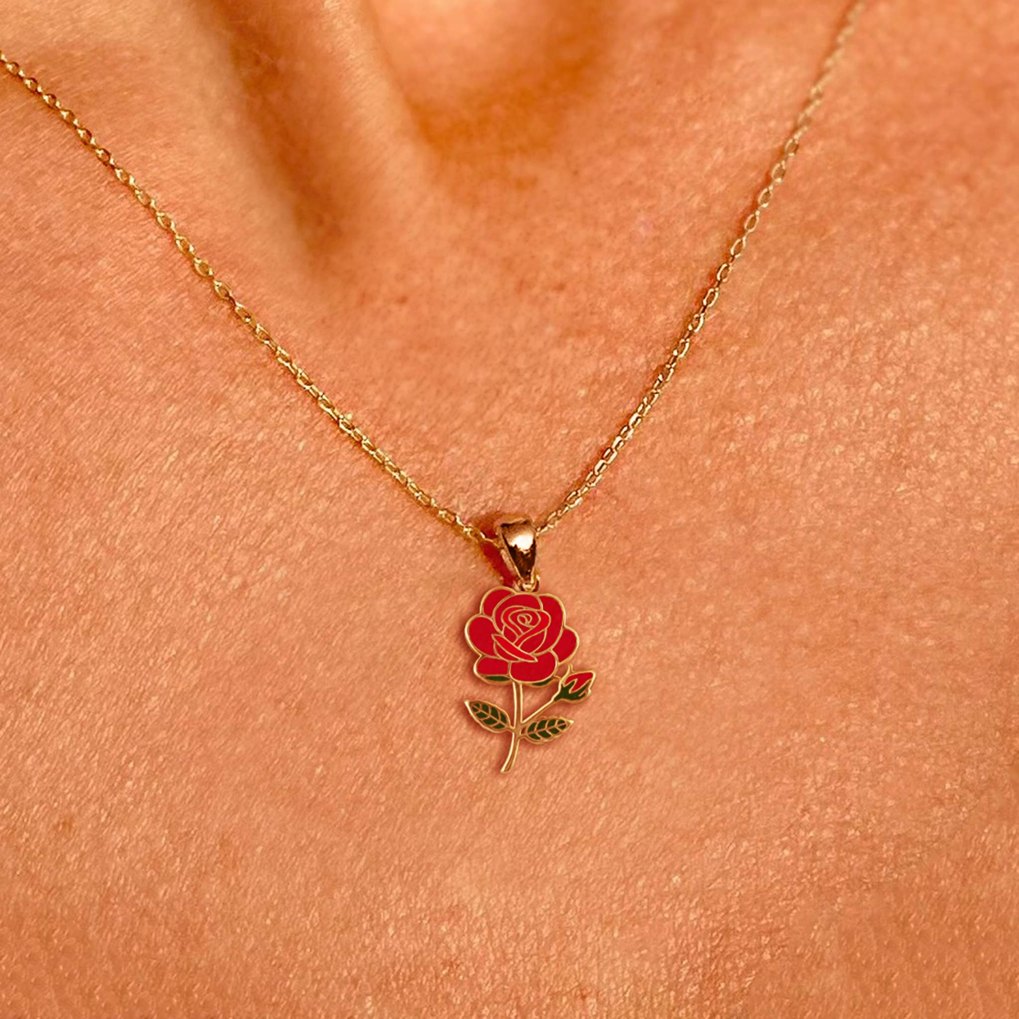 Red Rose Flower Necklace June Birth Flower - Foxy’s