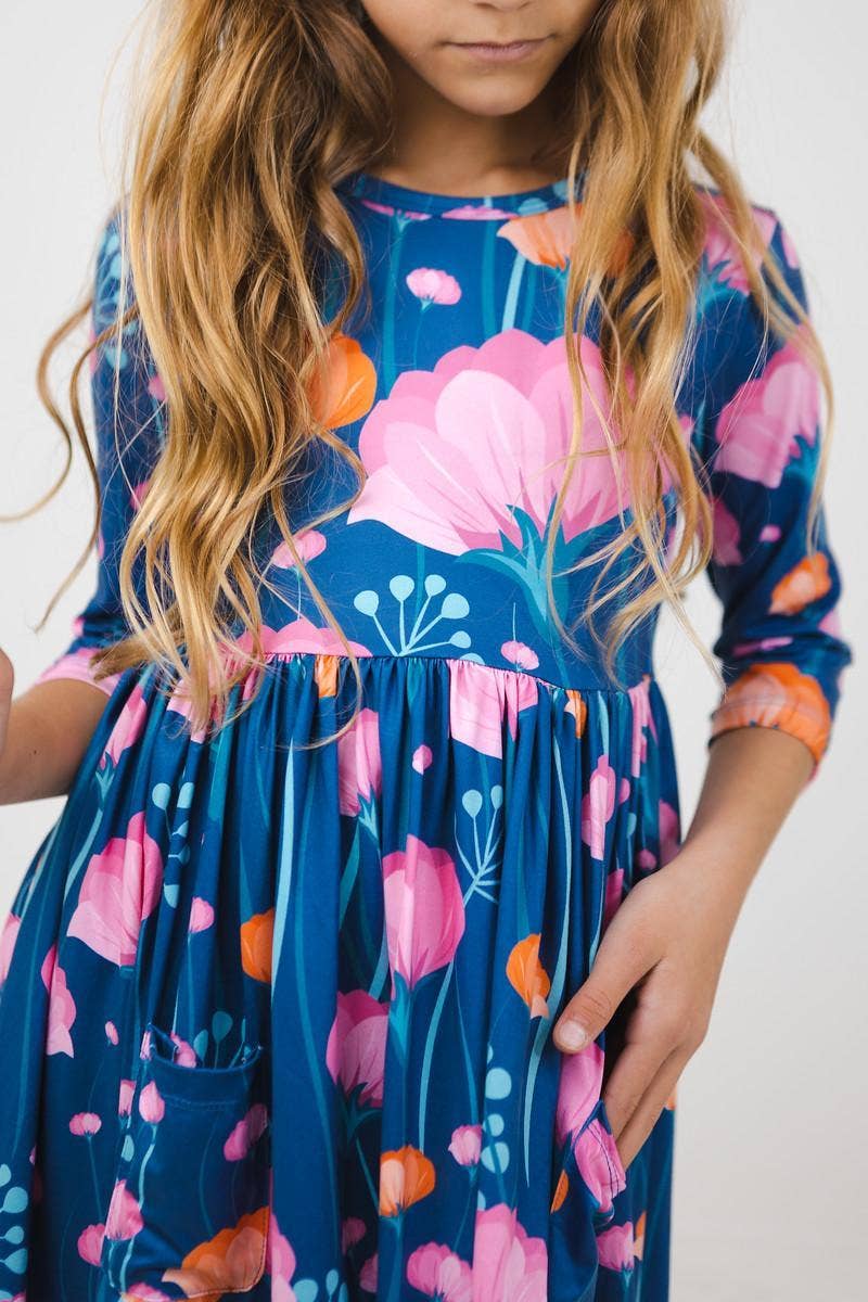Poppies 3/4 Sleeve Pocket Twirl Dress - Foxy’s