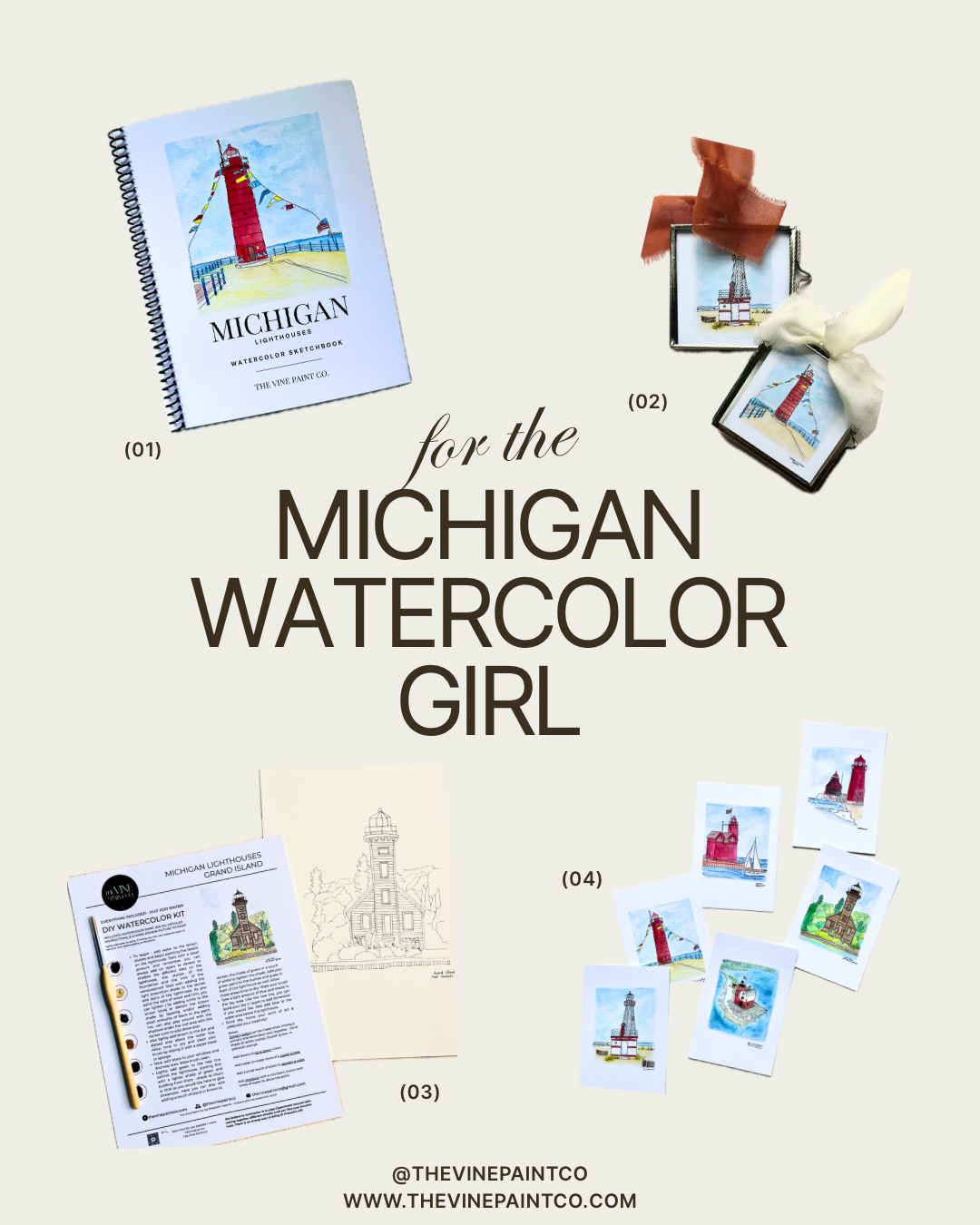 Michigan Lighthouse Watercolor Postcard pack