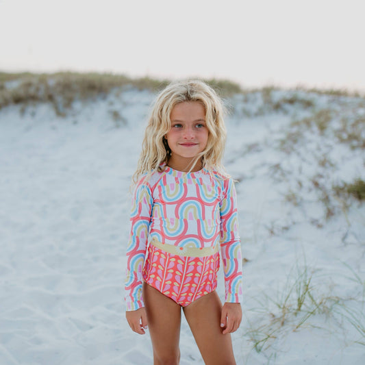 Children's Rainbow Row Rash Guard One Swimsuit