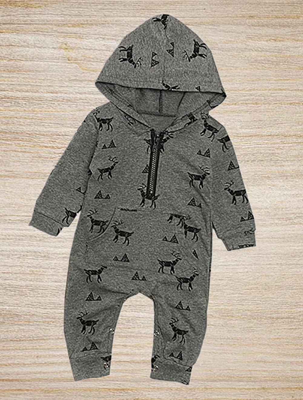 Grey Reindeer Hooded Baby Romper - Foxy’s
