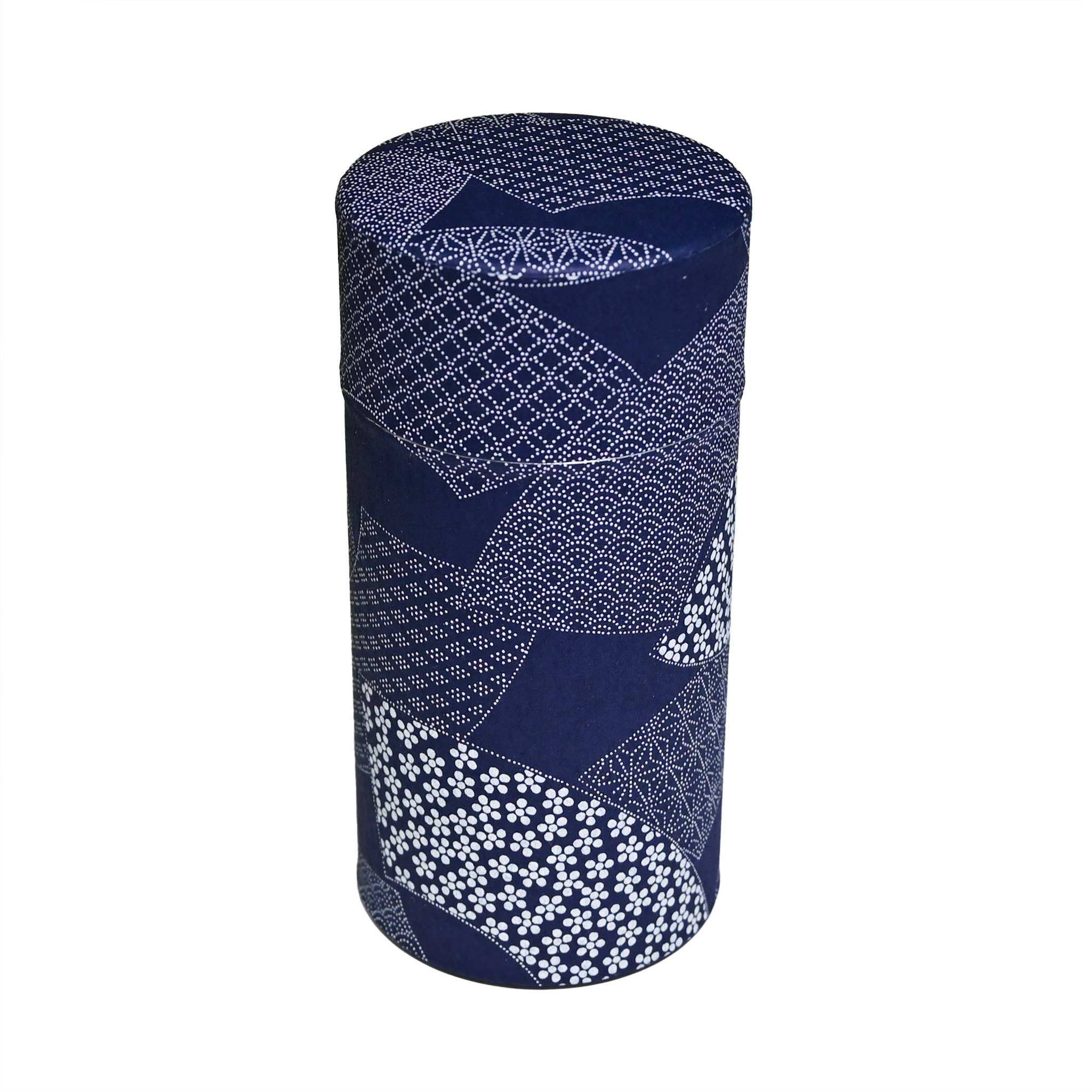 Japanese Double-Lid Tea Container – Navy Fan (200g) - Foxy’s