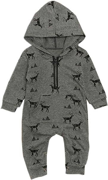 Grey Reindeer Hooded Baby Romper - Foxy’s