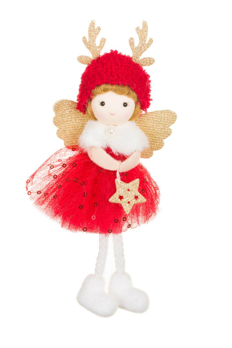 NEW - Red/Gold Cherub Girl Doll With Reindeer Hat - Foxy’s