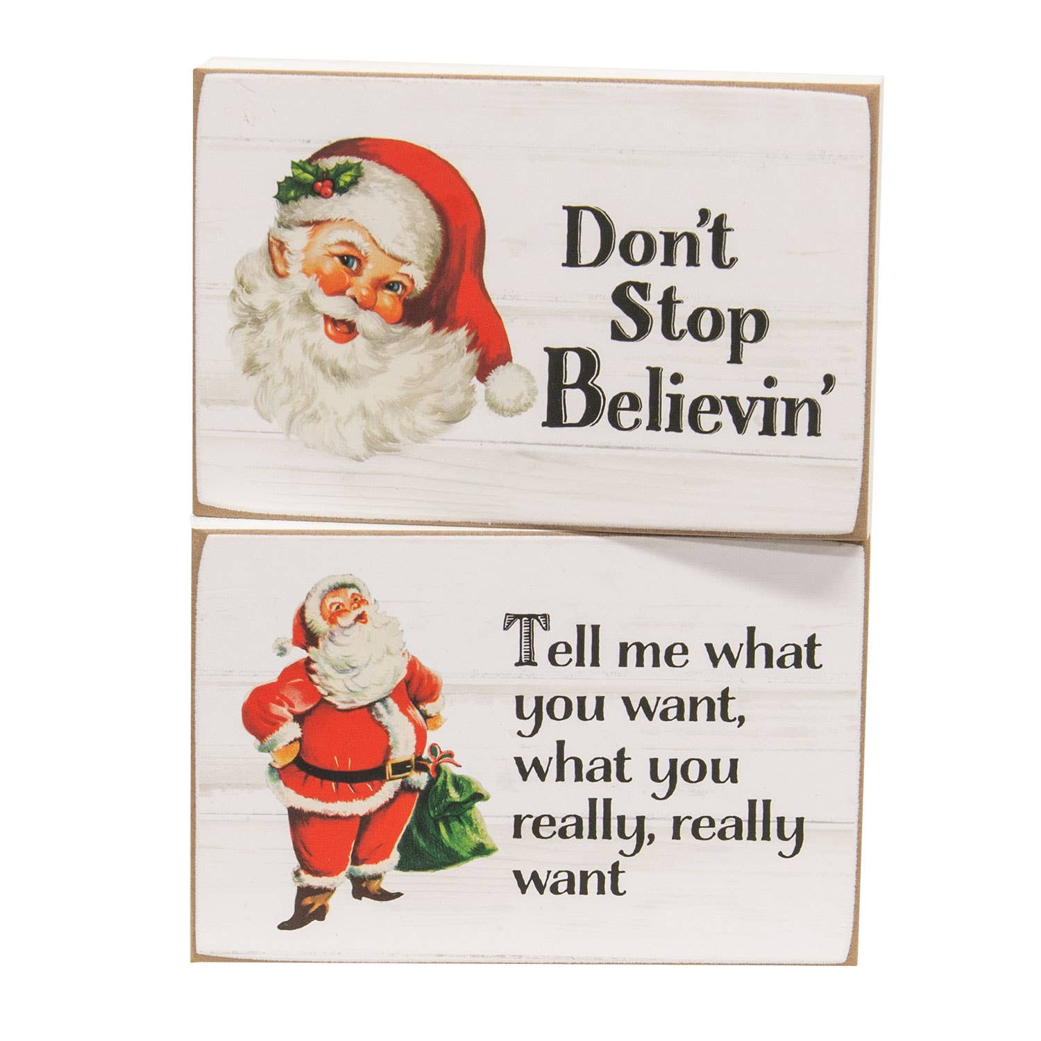 Don't Stop Believin Santa Block Sign Set, 2 Assorted - Foxy’s