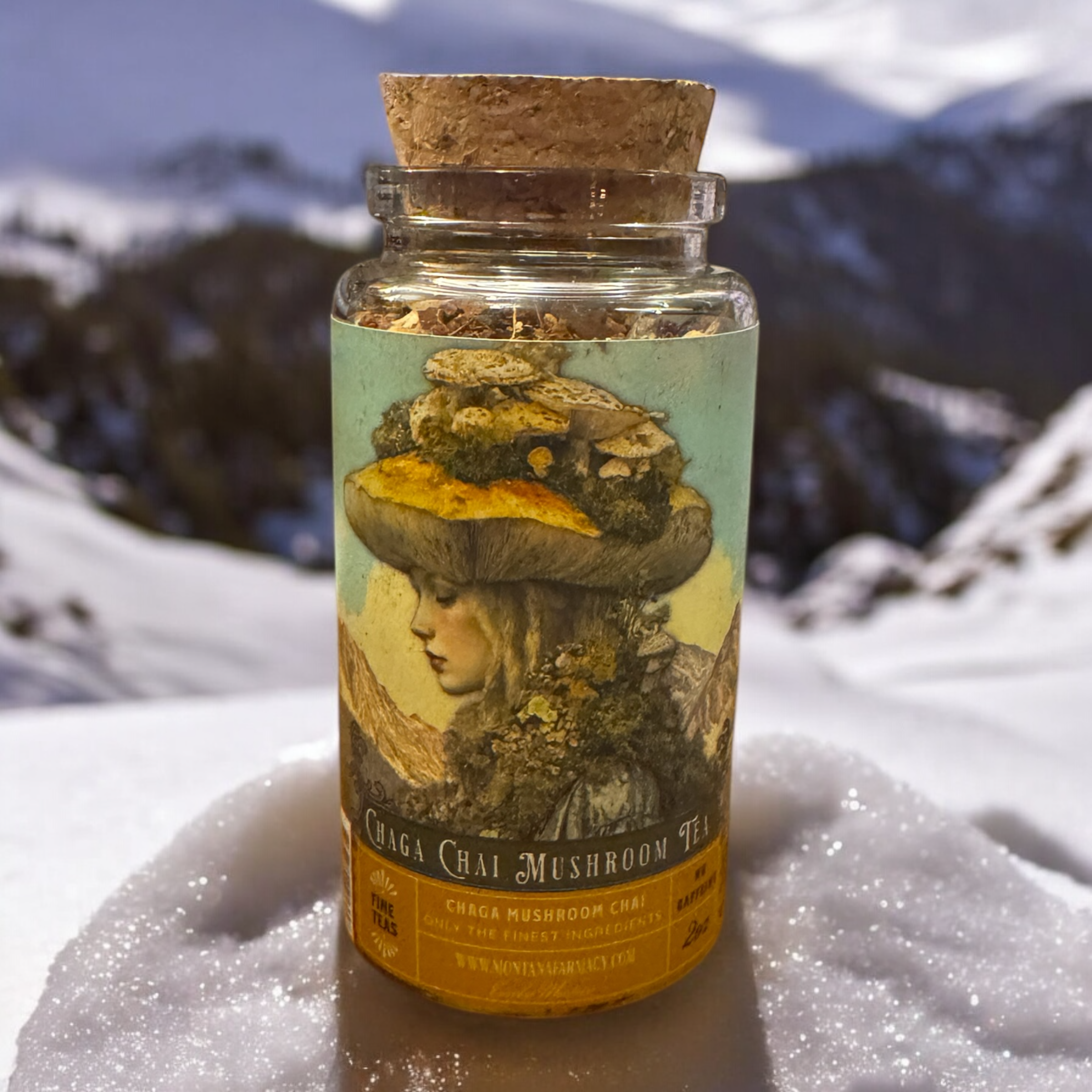 Chaga Chai Mushroom antioxidant Tea Spice  in corked Jar