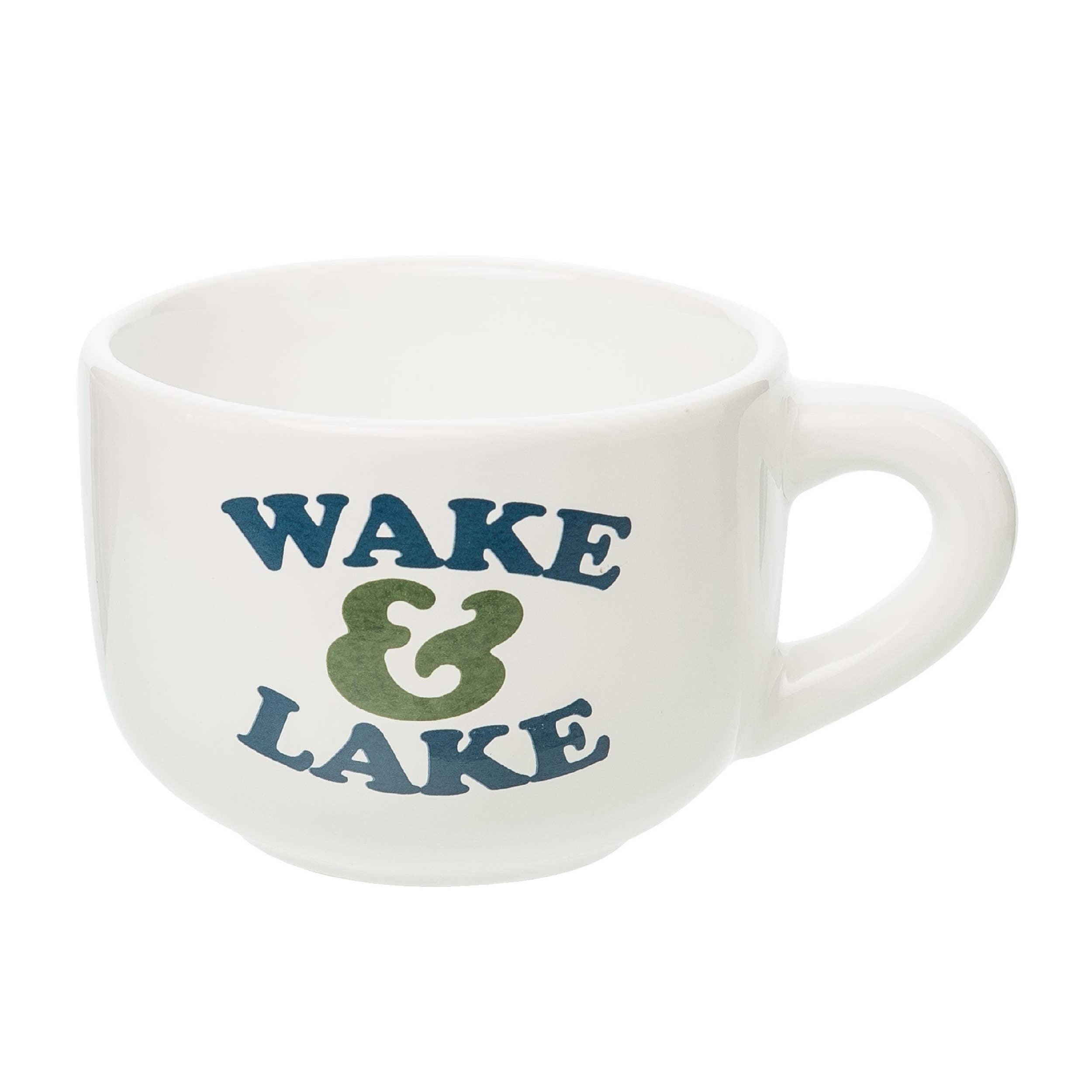 Ceramic 6.5" White Wake and Lake Large Cappuccino Mug - Foxy’s