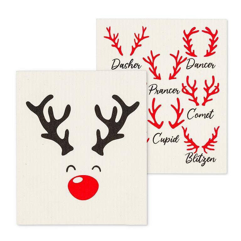 S/2 Rudolph & Names Dishcloths - 6.5x8"L - Foxy’s
