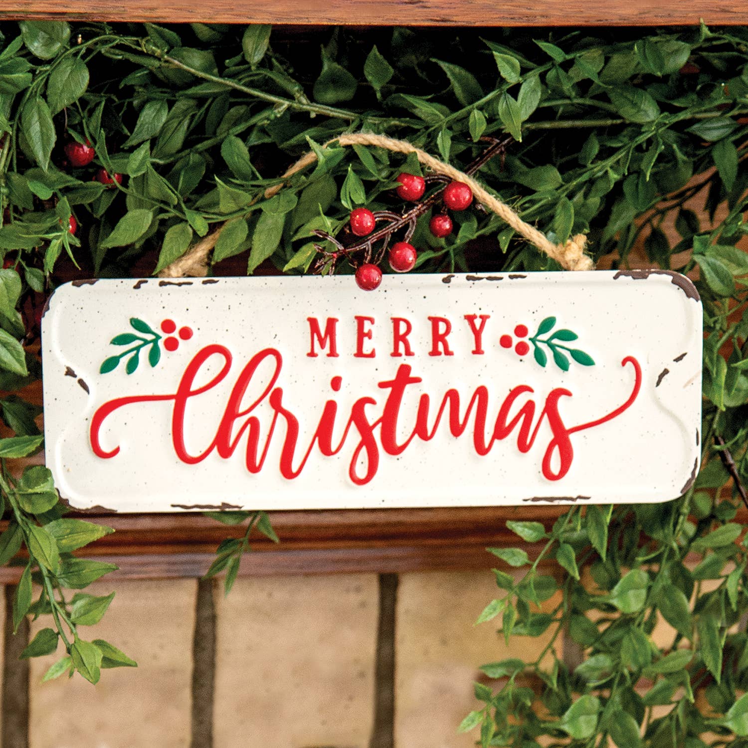 Distressed Metal "Merry Christmas" Street Sign Hanger - Foxy’s