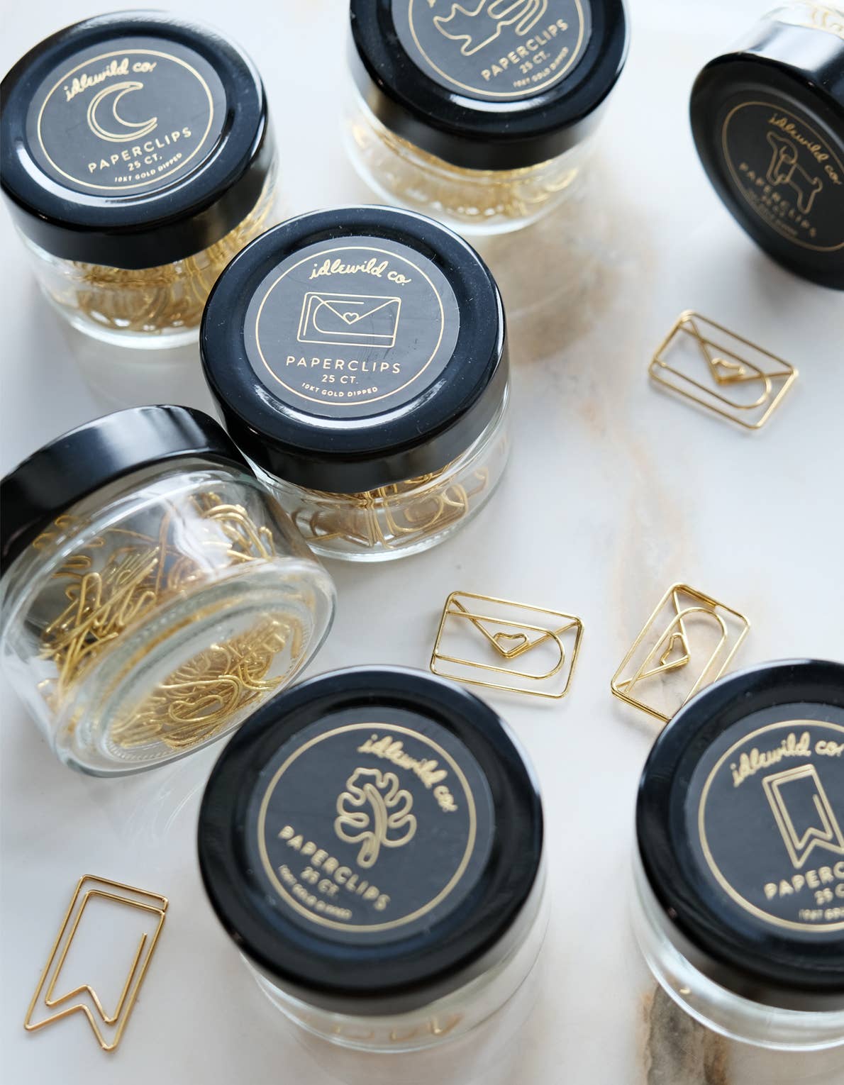 Gold Plated Paper Clips (Jar of 25) | Crescent Moon - Foxy’s