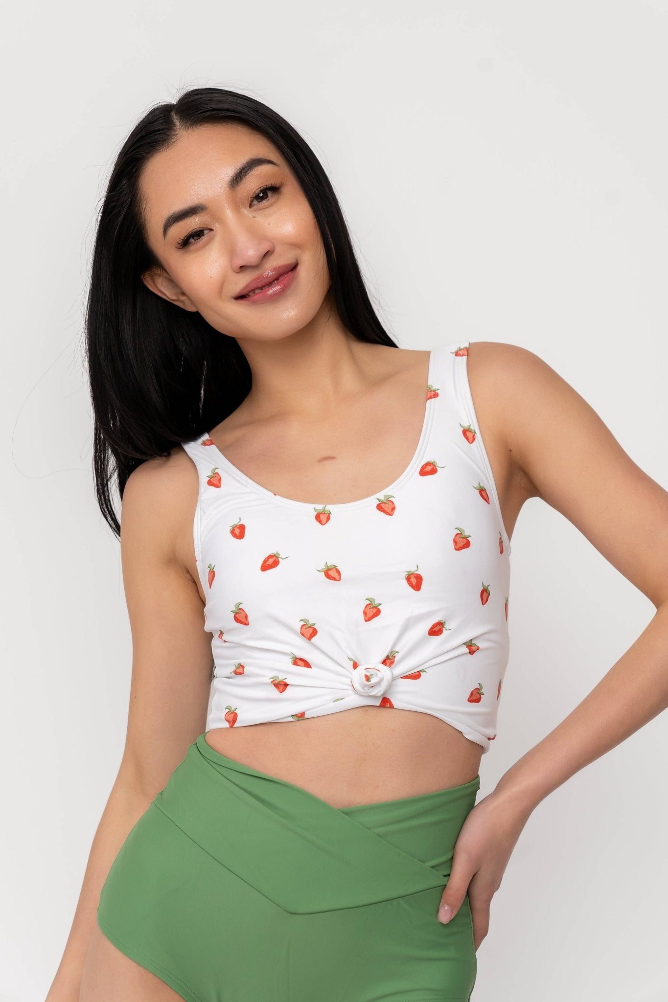 Strawberry Knotted Front Swim Top - Foxy’s