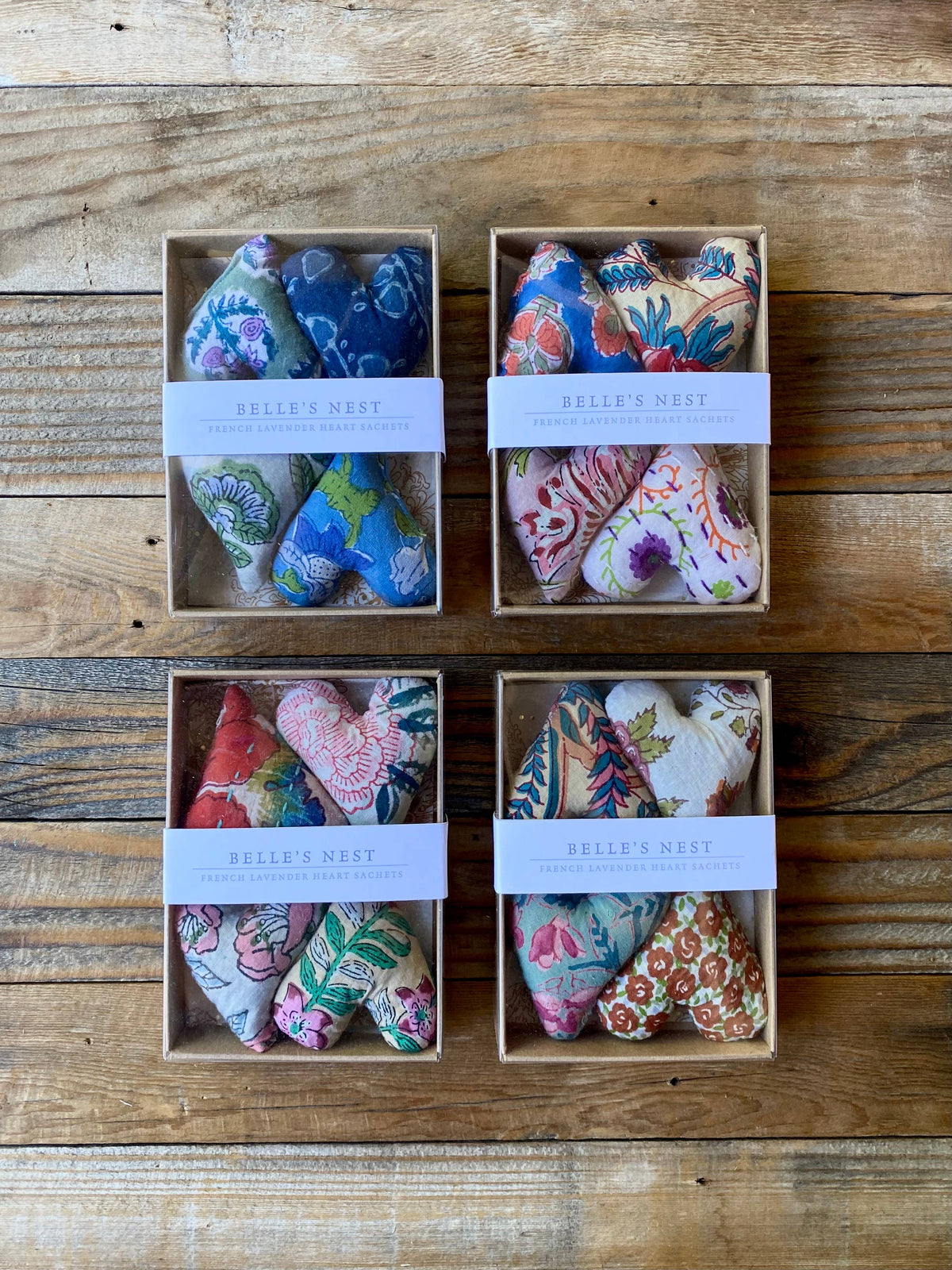 Boxed Set of 4 Mini Lavender Heart Sachets