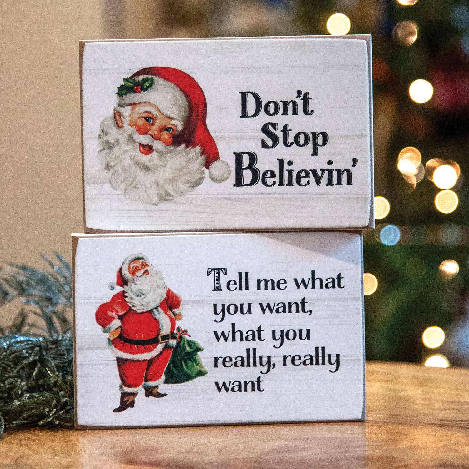 Don't Stop Believin Santa Block Sign Set, 2 Assorted - Foxy’s