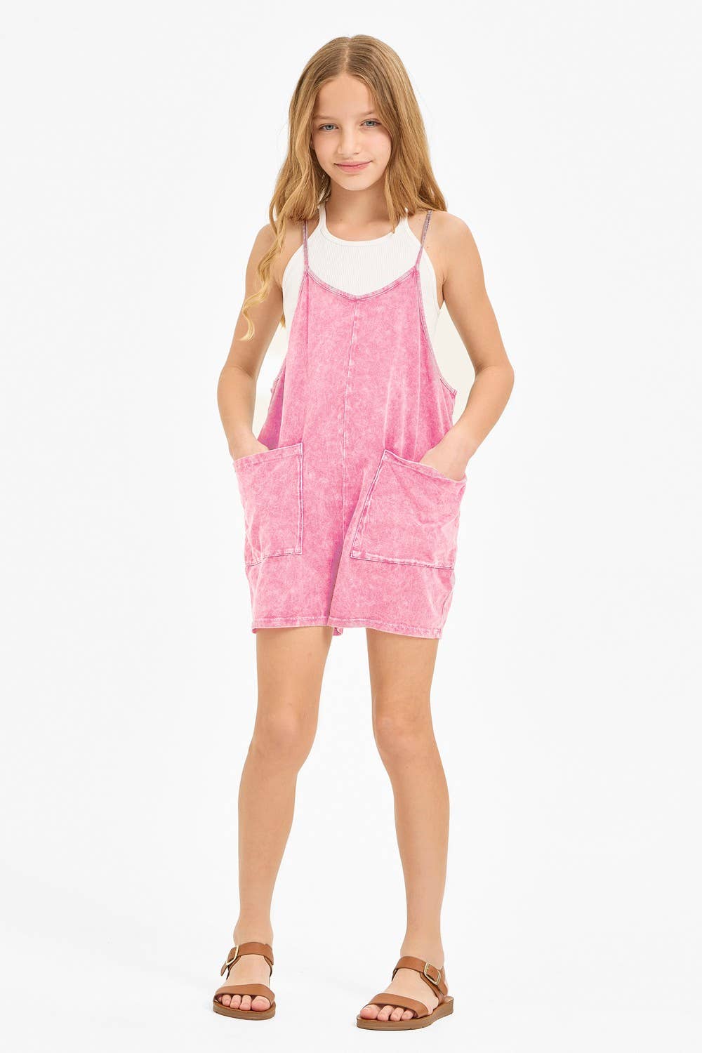 Two Pocket Mineral Wash Overall Romper / Onesie - Foxy’s