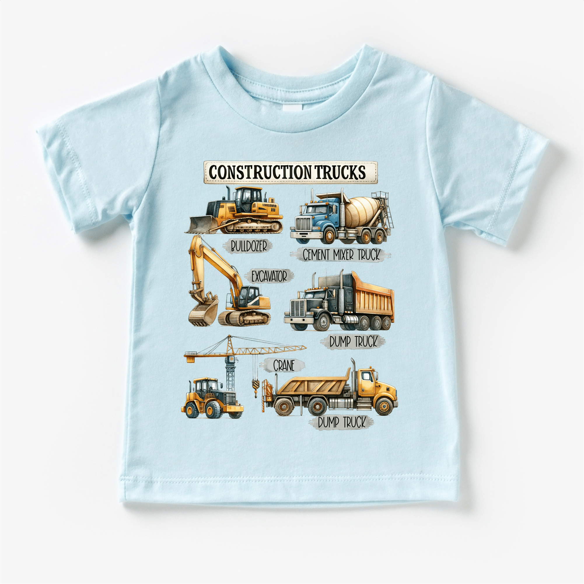 Construction Trucks Shirt - Kids Excavator, Bulldozer, Tee - Foxy’s