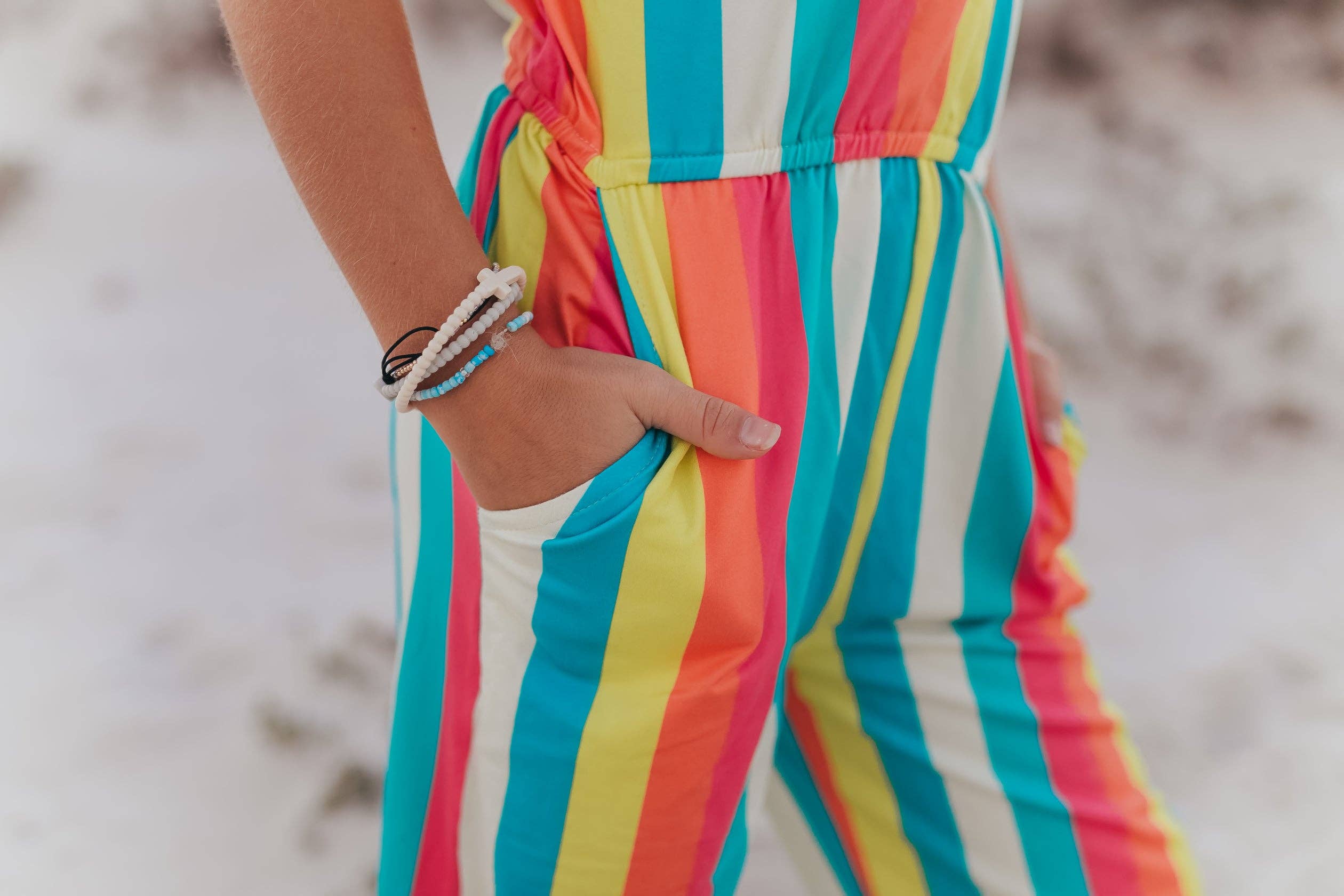 Kids Millie Rainbow Stripe Spring Jumpsuit With Pockets - Foxy’s