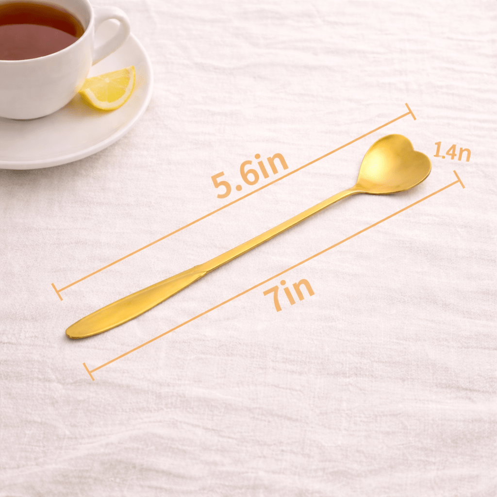 Gold Heart Teaspoons, Stainless Steel Tea and Coffee Spoons - Foxy’s