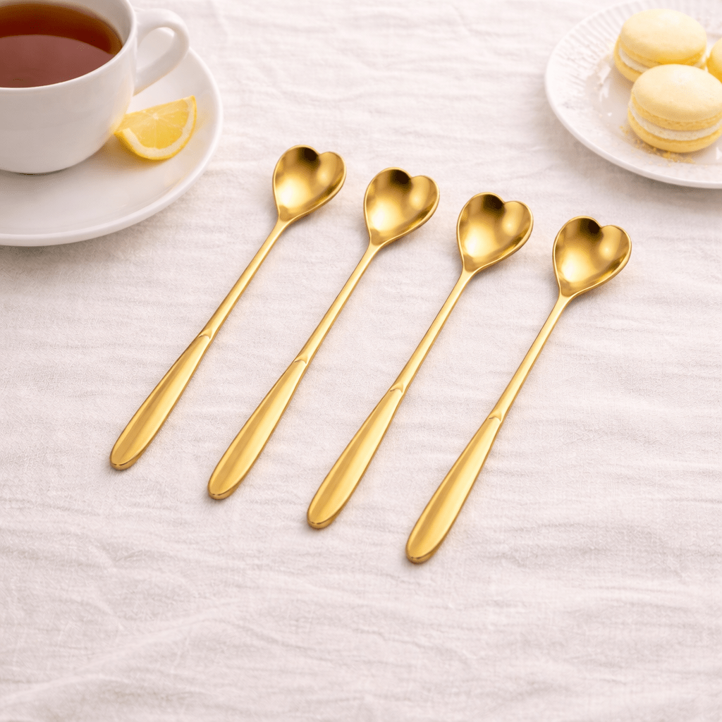 Gold Heart Teaspoons, Stainless Steel Tea and Coffee Spoons - Foxy’s