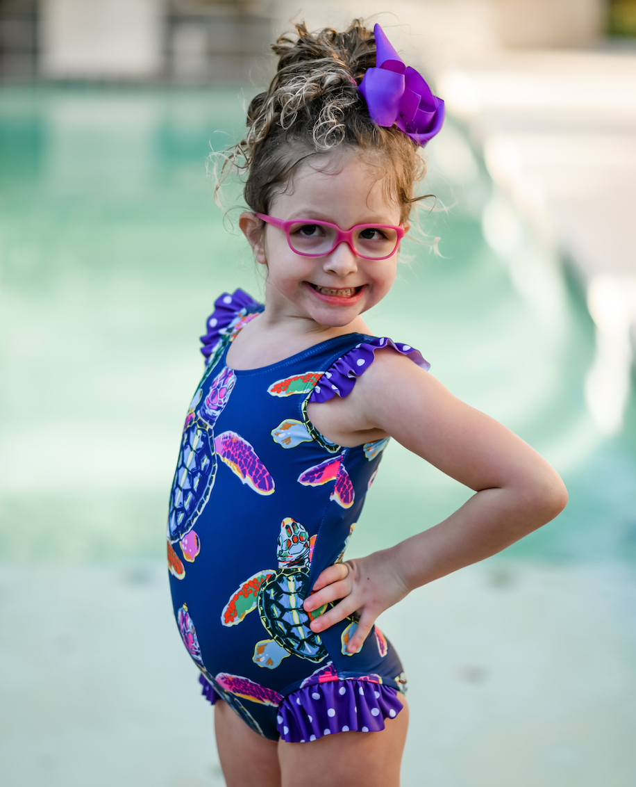 Girls Water turtle One-Piece Swimsuit (Size 3 T)