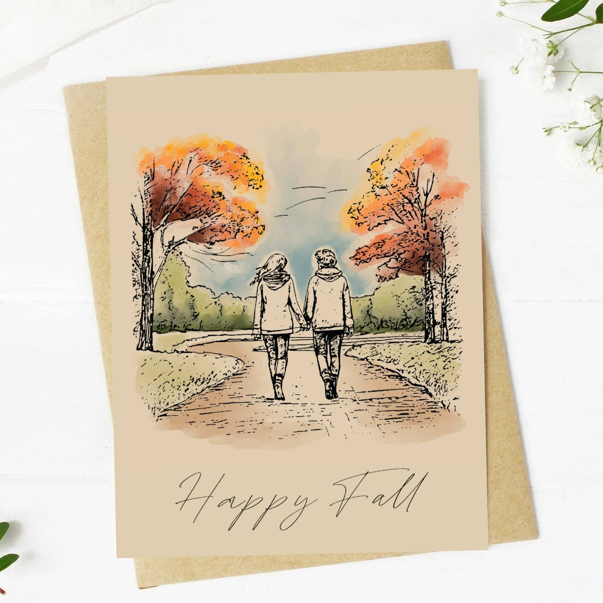"Happy Fall" Cozy Walk Greeting Card - Foxy’s
