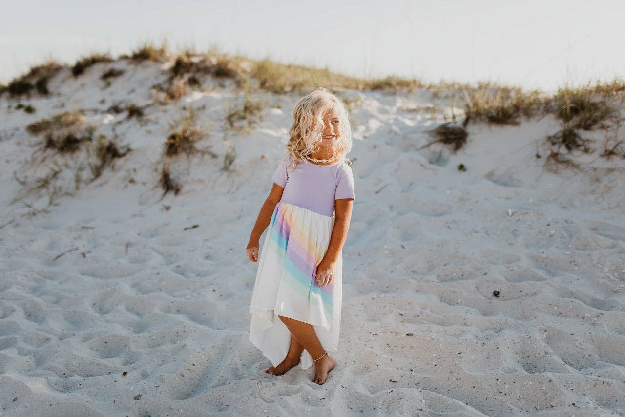 Girls Lavender Pastel Rainbow Dress (Size 7-8)