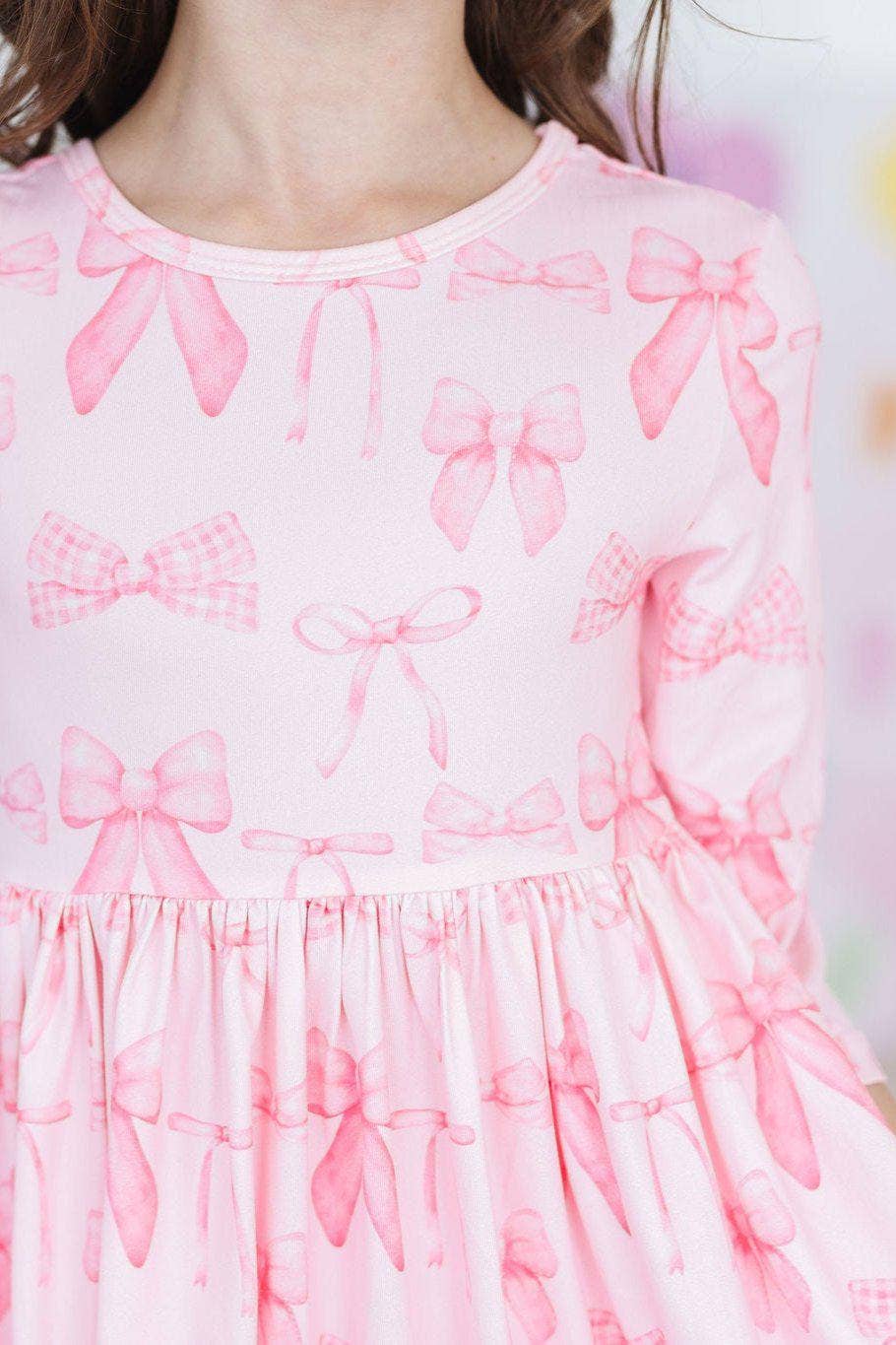 Blushing Bows 3/4 Sleeve Pocket Twirl Dress - Foxy’s