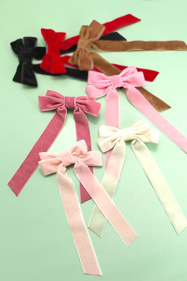 SOFT LONG VELVET RIBBON BOW HAIR CLIPS (black and peach available)