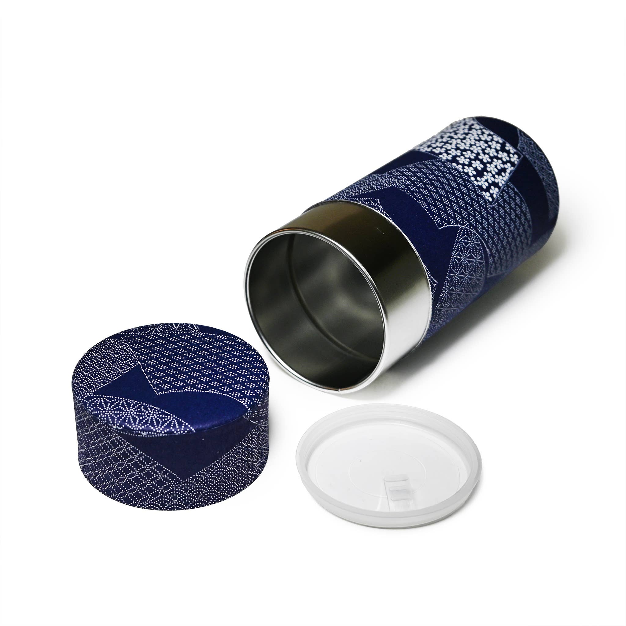 Japanese Double-Lid Tea Container – Navy Fan (200g) - Foxy’s