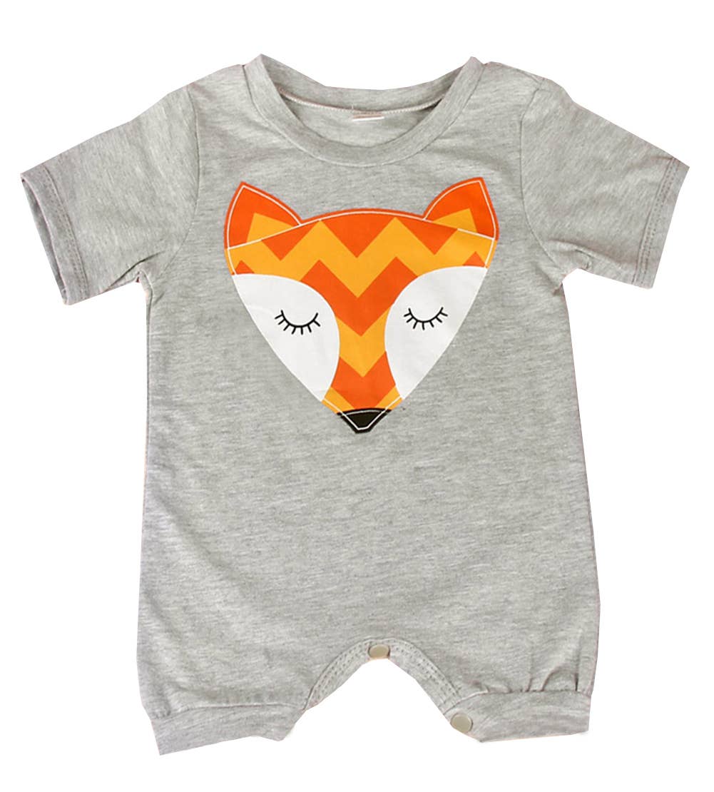 baby grey romper with fox